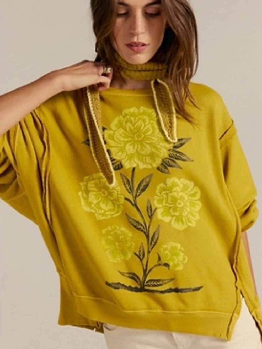 Free People We The Free Graphic Camden Pullover. NWT. Lemon party combo - Picture 5 of 8